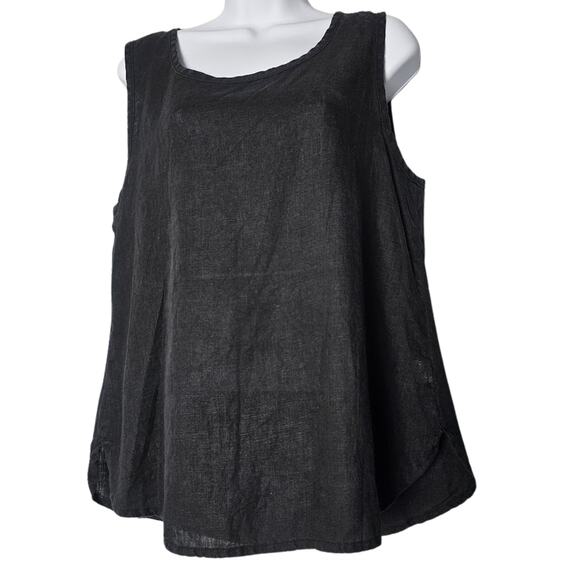FLAX Black 100% Linen Tank Top SM Sleeveless Layering Blouse Made in Lithuania - Picture 1 of 8
